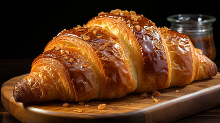 Freshly baked french croissant close-up. Generative AI.の素材