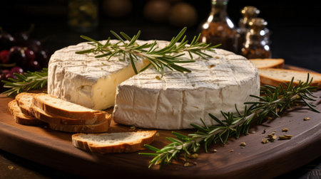 Goat cheese with rosemary. Generative AI.の素材