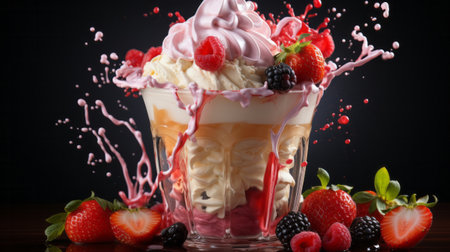 Milkshake or smoothie splash. Generative AI.の素材