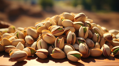 Pistachio nuts close-up. Generative AI.の素材