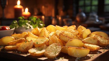 Potato slices close-up. Generative AI.の素材