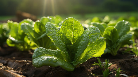 Leaf lettuce field. Generative AI.の素材