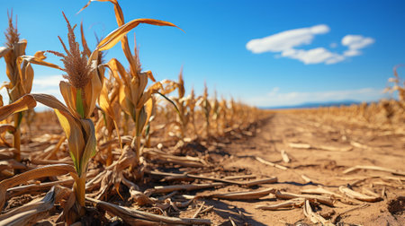 Drought in a cornfield. Generative AI.の素材