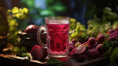 Glasses of Beet Juice close-up. Generative AI.の素材