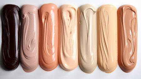 Makeup liquid foundation beige concealer smears set. Generative AI.の素材
