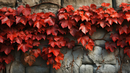 Vine on an old brick wall. Generative AI.の素材