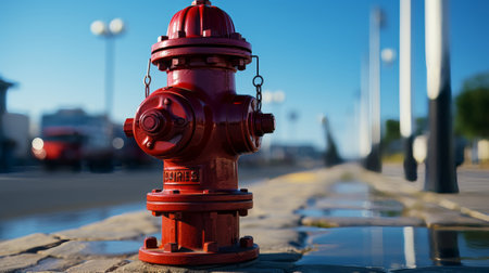 Red fire hydrant with two pipes on top of it. Generative AI.の素材