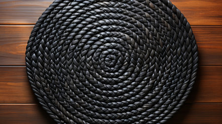 Black jute woven round rug. Generative AI.の素材