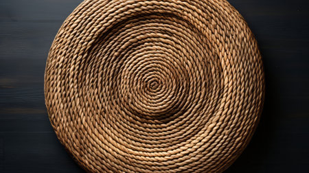 Black jute woven round rug. Generative AI.の素材