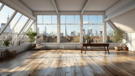 Loft style white room new empty penthouse apartment. Generative AI.の素材