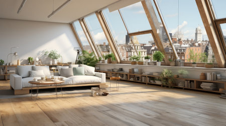 Loft style white room new empty penthouse apartment. Generative AI.の素材