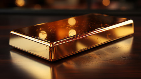 Shiny gold ingot reflects wealth and success. Generative AI.の素材