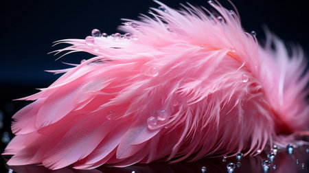 Pink feather with water droplets on it. Generative AI.の素材