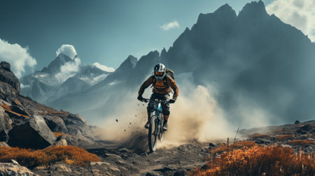 Mountain bike inspirational motivational outdoor natur. Generative AI.の素材
