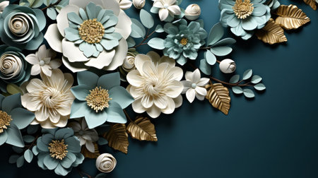 Mint background flowers on paper wallpaper in victoria. Generative AI.の素材