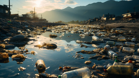 Eco ecology garbage recycling trash waste plastic free. Generative AI.の素材