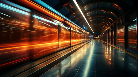 Motion speed blur in tunnels. Generative AI.の素材