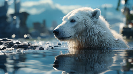 Polar bear suffer due to melting ice caused. Generative AI.の素材