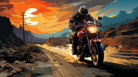 A painting of a man riding a motorcycle. Generative AI.の素材