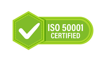 ISO 50001 Quality Management Certification Badge. Vector illustrationのイラスト素材