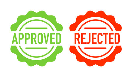 Approved and rejected signs, label. Two green and red stickers.のイラスト素材