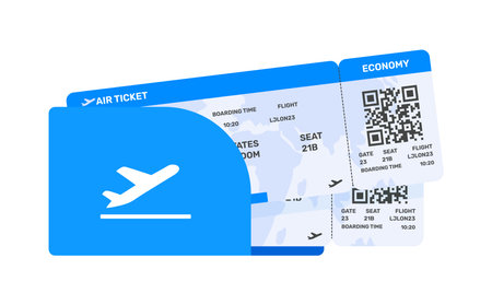 Boarding pass tickets. Airplane tickets. Fly and travel. Booking service.のイラスト素材