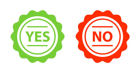 Yes and no signs, label. Two green and red stickers.のイラスト素材