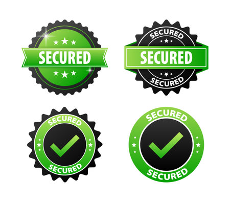 Secured stickers, green and black label on white background.のイラスト素材