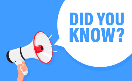 Did You Know. Hand hold megaphone speaker for announce. Attention please. Shouting people, advertisement speech symbolのイラスト素材