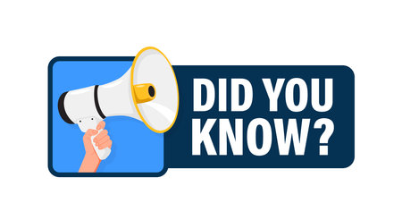 Did You Know. Hand hold megaphone speaker for announce. Attention please. Shouting people, advertisement speech symbolのイラスト素材