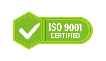 ISO 9001 Quality Management Certification Badge. Vector illustrationのイラスト素材