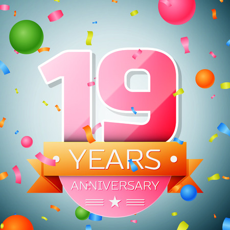 Nineteen years anniversary celebration background. Anniversary ribbonのイラスト素材