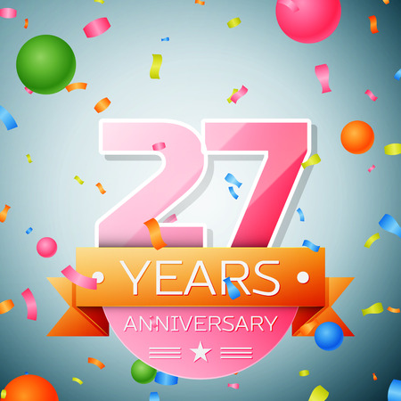 Twenty seven years anniversary celebration background. Anniversary ribbonのイラスト素材