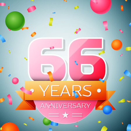 Sixty six years anniversary celebration background. Anniversary ribbonのイラスト素材