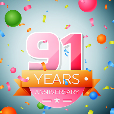Ninety one years anniversary celebration background. Anniversary ribbonのイラスト素材