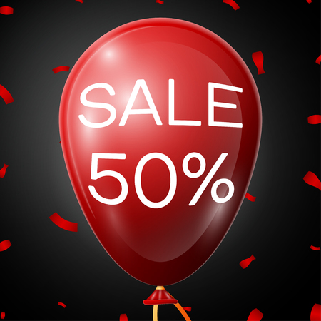 Red Baloon with 55 percent discounts over black background. Vector illustrationのイラスト素材