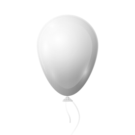 Realistic white balloon with ribbon isolated on white background. illustration of shiny colorful glossy balloonのイラスト素材