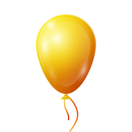 Realistic yellow balloon with ribbon isolated on white background. illustration of shiny colorful glossy balloonのイラスト素材