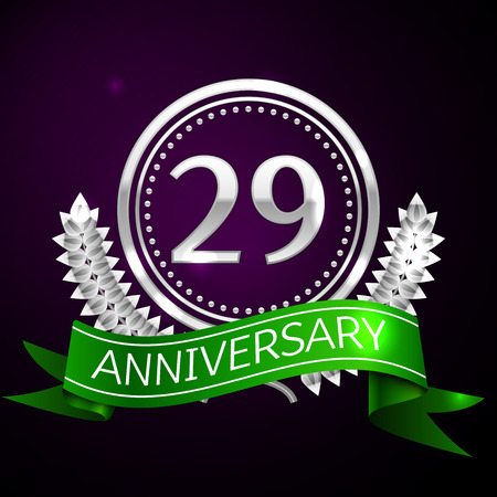 Twenty nine years anniversary celebration with silver ring and ribbon.のイラスト素材