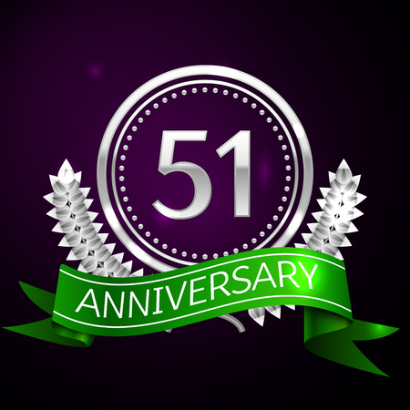 Fifty one years anniversary celebration with silver ring and ribbon.のイラスト素材