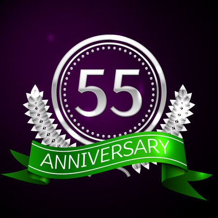 Fifty five years anniversary celebration with silver ring and ribbon.のイラスト素材