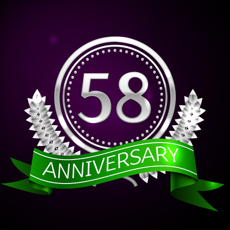 Fifty eight years anniversary celebration with silver ring and ribbon.のイラスト素材