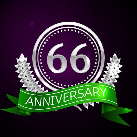 Sixty six years anniversary celebration with silver ring and ribbon.のイラスト素材
