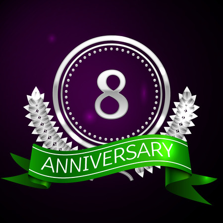 Eight years anniversary celebration with silver ring and ribbon.のイラスト素材