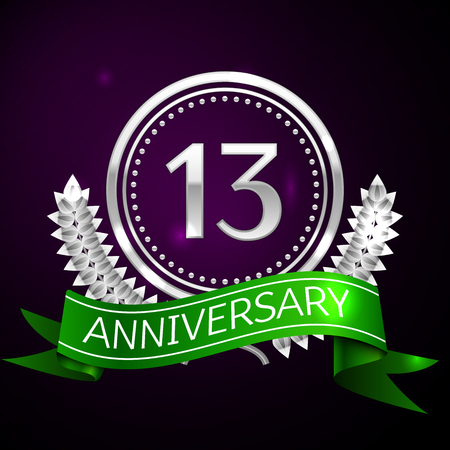 Thirteen years anniversary celebration with silver ring and ribbon.のイラスト素材
