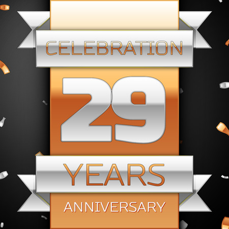 Twenty nine years anniversary celebration golden and silver background. Anniversary ribbonのイラスト素材