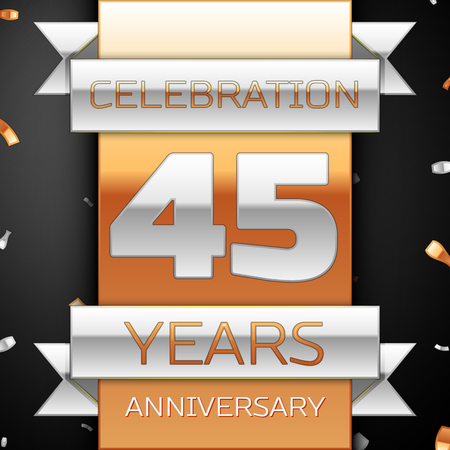 Forty five years anniversary celebration golden and silver background. Anniversary ribbonのイラスト素材