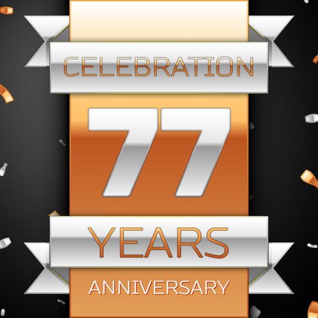 Seventy seven years anniversary celebration golden and silver background. Anniversary ribbonのイラスト素材
