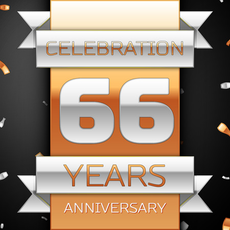 Sixty six years anniversary celebration golden and silver background. Anniversary ribbonのイラスト素材