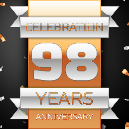 Ninety eight years anniversary celebration golden and silver background. Anniversary ribbonのイラスト素材